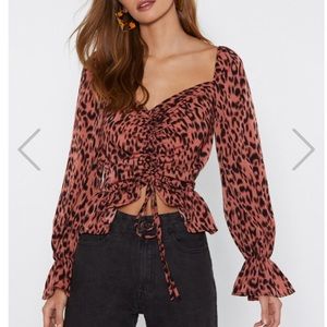 NASTY GAL SIZE 6 leopard ruffle crop blouse